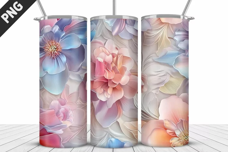3D White Flowers Tumbler Wrap | Sublimation Design | Tumbler