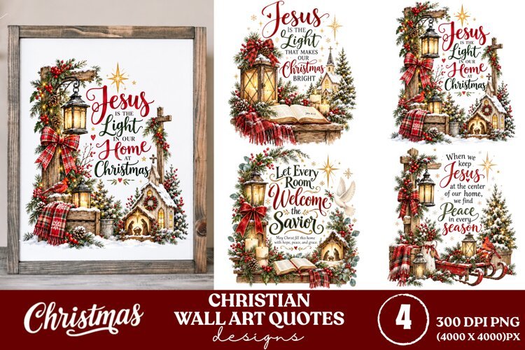 4 Christian Christmas Wall Art PNGs, 4 Bible Verse Christmas example image 1