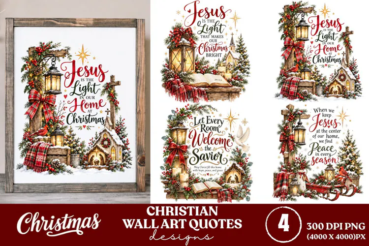 4 Christian Christmas Wall Art PNGs, 4 Bible Verse Christmas