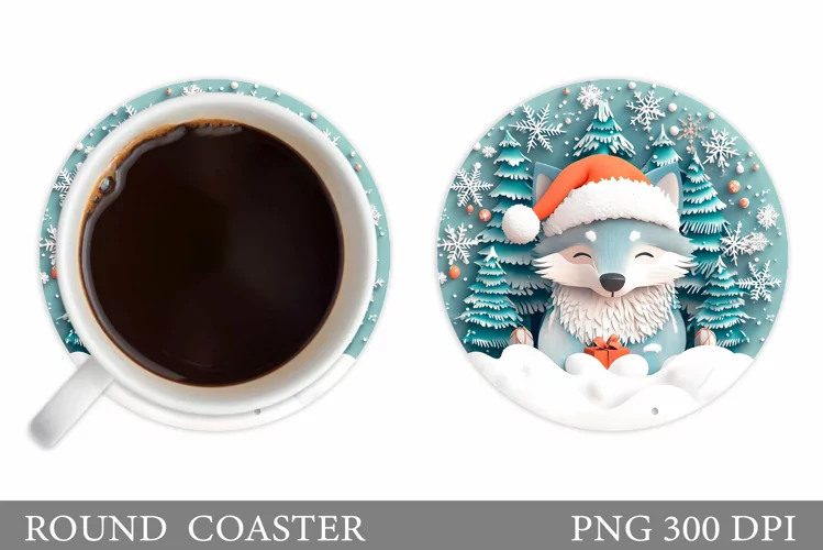 Wolf Coaster Design. Christmas Coaster Sublimation