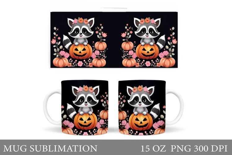 Cute Raccoon Mug Sublimation. Halloween Mug Sublimation example image 1