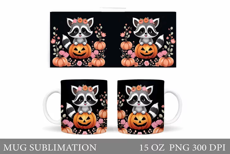 Cute Raccoon Mug Sublimation. Halloween Mug Sublimation