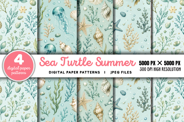 Sea Turtle Summer Seamless Pattern JPG