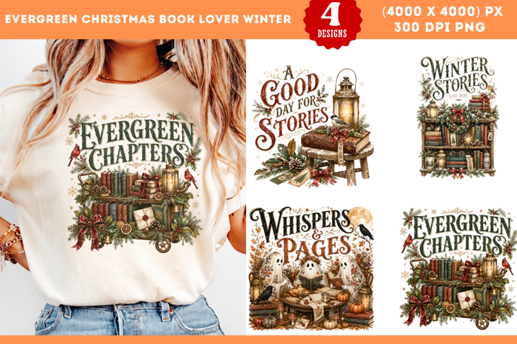 Evergreen Christmas Book Lover Winter Sublimation PNG