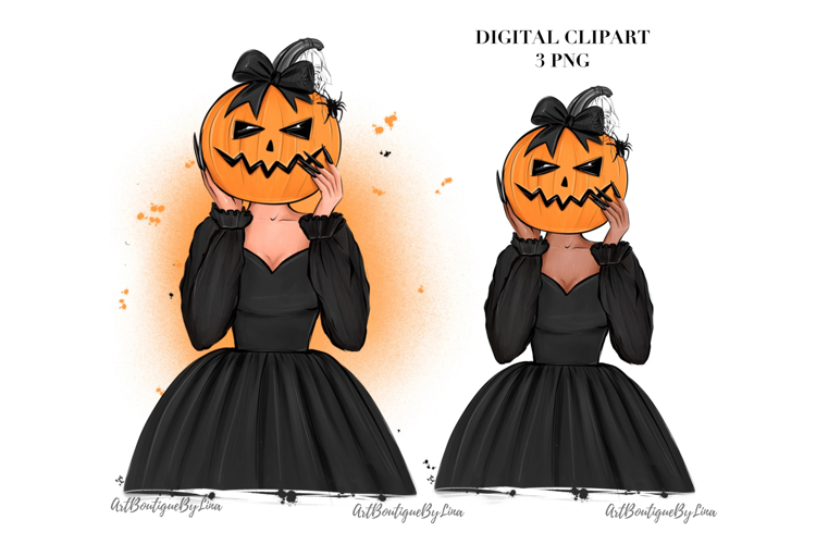 Halloween Pumpkin Head Girl Clipart