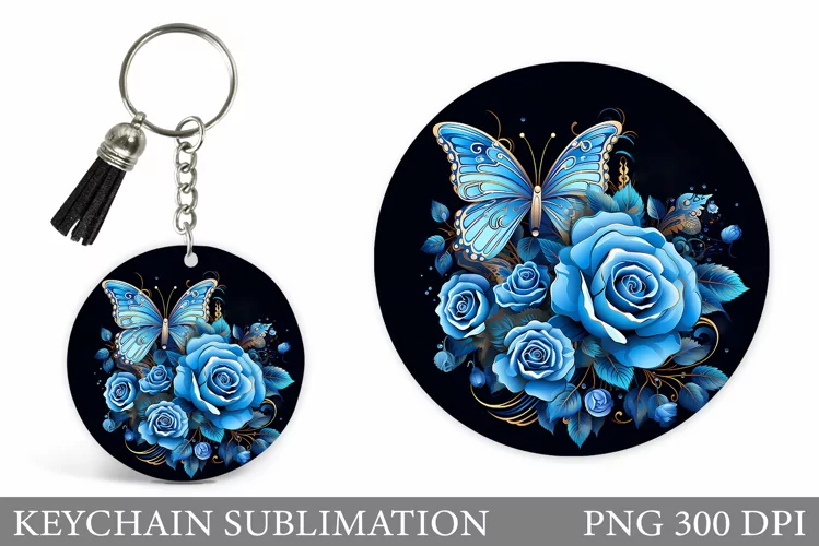 Butterfly Round Keychain. Roses Keychain Design