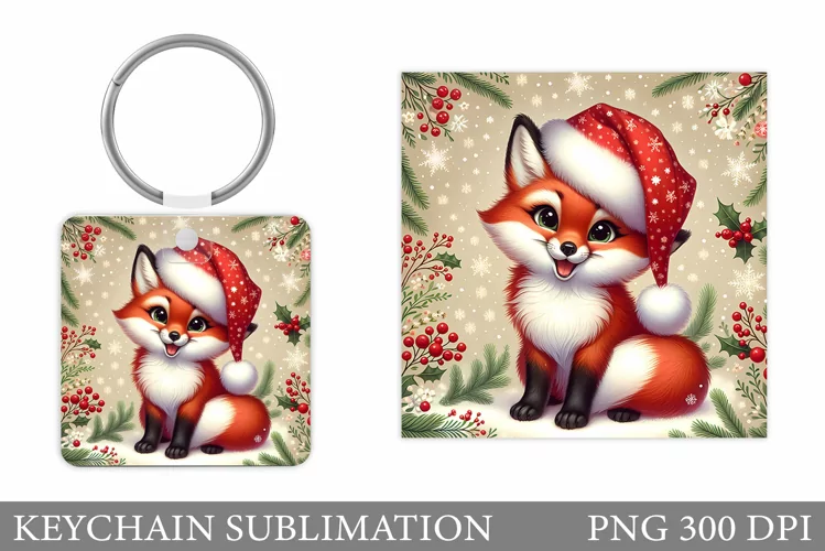 Christmas Fox Keychain. Winter Fox Keychain Design