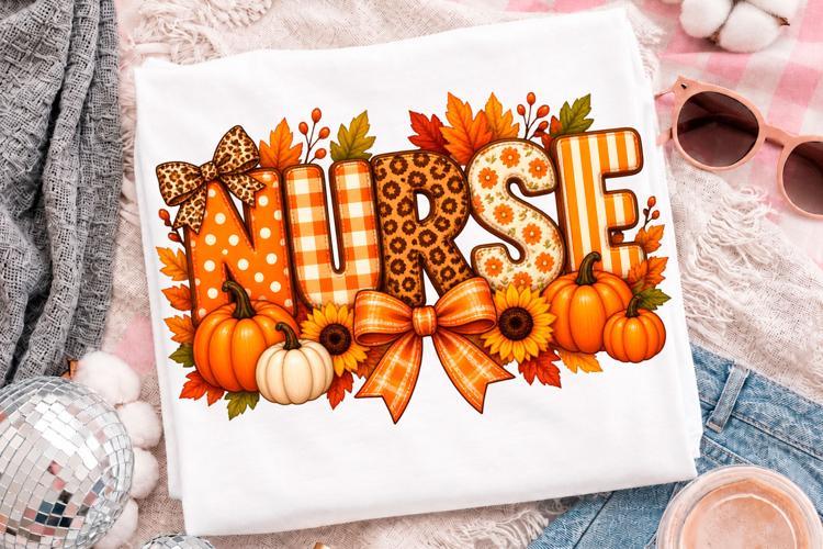 Nurse Fall Pumpkin Autumn Floral Healthcare T-Shirt Design