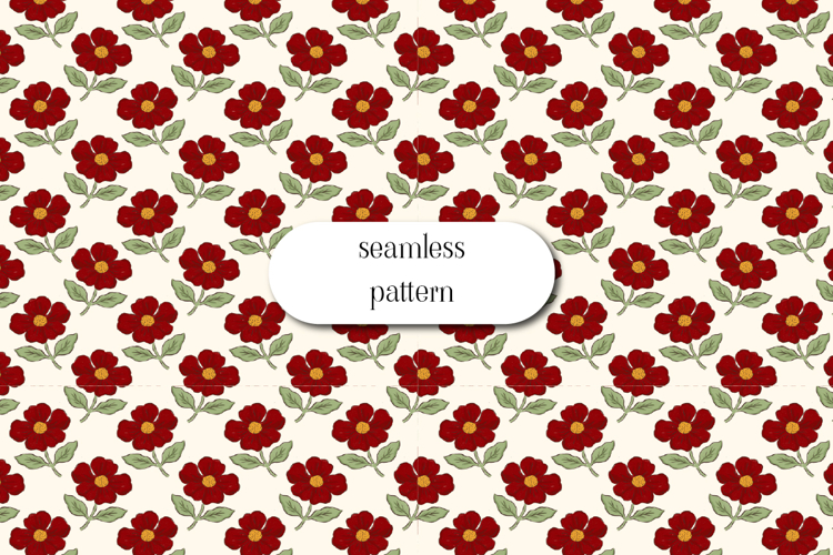 Red Floral Seamless Pattern, Vintage Flower Repeat Design