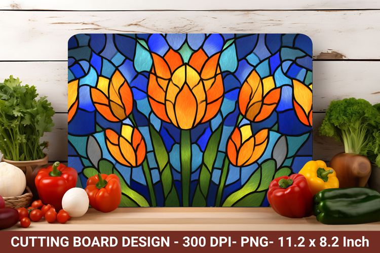Stained Glass Tulip Flower Cutting Board | Cutting Board png