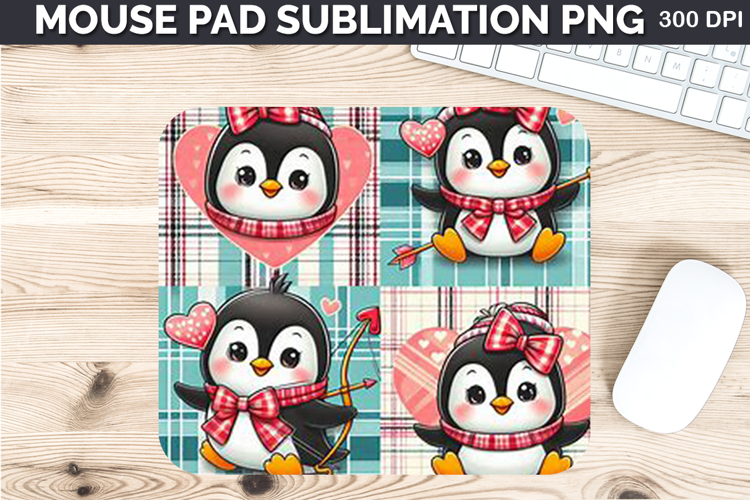 Watercolor Penguin Mouse Pad Sublimation - Valentines PNG