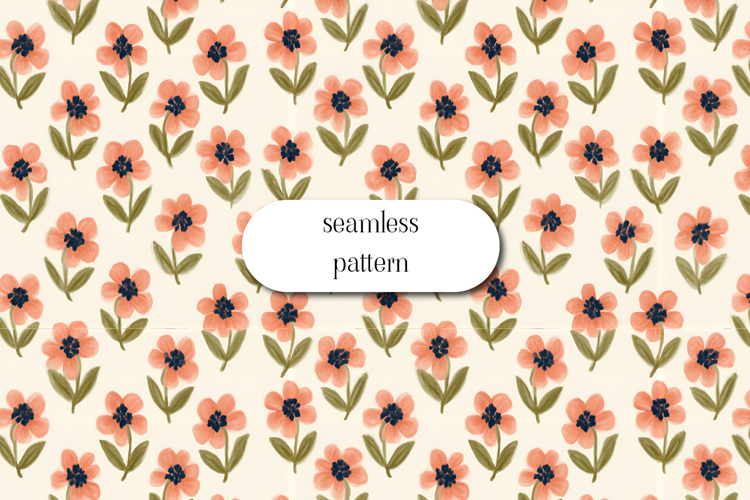 Peach Floral Seamless Pattern, Cottagecore Flower JPG
