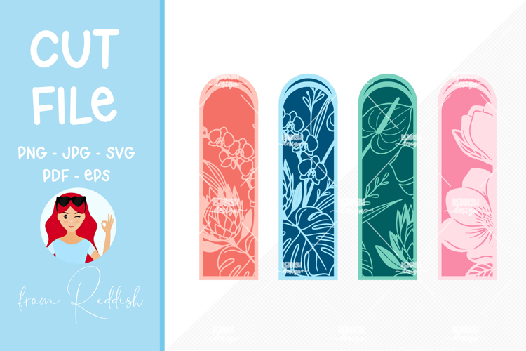 4 Floral Bookmarks Paper cut SVG Laser cut,Cricut,Silhouette