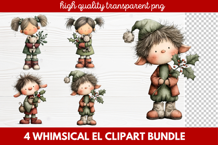 Whimsical Elf Clipart | Cute Christmas Elf PNG Illustration