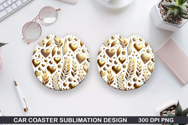 Love Heart Car Coaster Sublimation |Valentine Coaster PNG