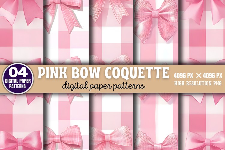 Pink Bow Coquette Digital Paper Background PNG