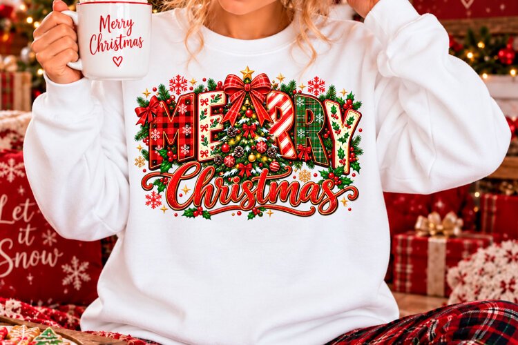 Merry Christmas Plaid Tree Sublimation PNG example image 1