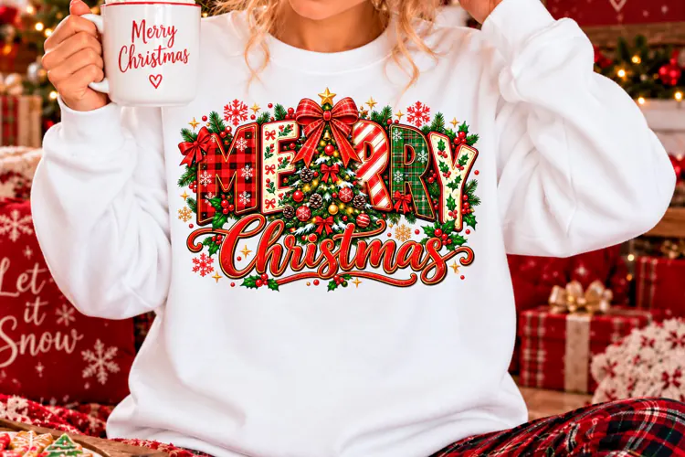 Merry Christmas Plaid Tree Sublimation PNG