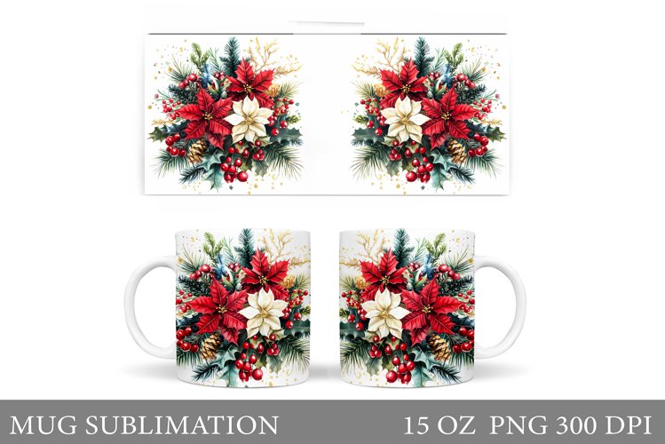 Poinsettia Mug Sublimation. Christmas Mug Design example image 1