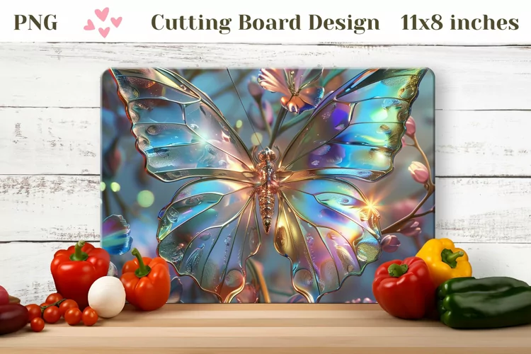 Holographic Butterfly Cutting Board, Floral Cutting Board