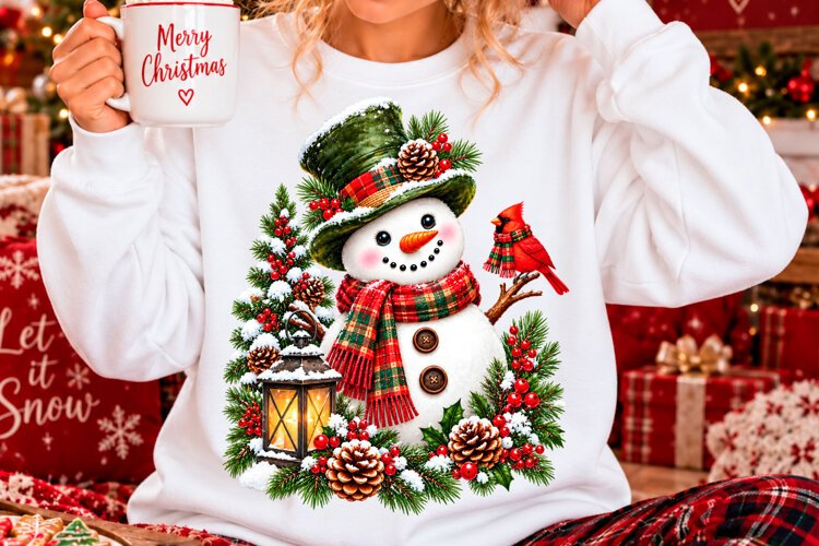 Cute Christmas Snowman Cardinal PNG example image 1