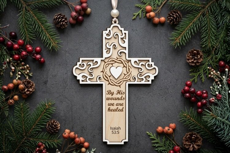 Christian Cross Ornament Laser Cut | Glowforge | SVG example image 1