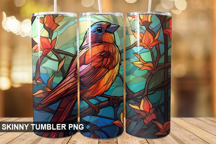 Stained Glass Sparrow PNG Tumbler Design example image 1