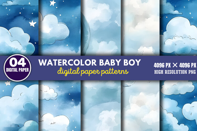 Watercolor Baby Boy Scenes-Paper PNG example image 1