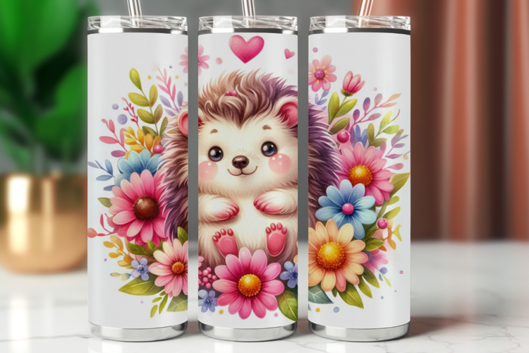 Tumbler Wrap 20 oz - floral hedgehog