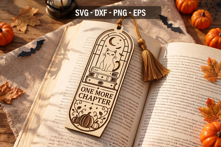 One More Chapter Bookmark SVG, Halloween Cat Bookmark, Book