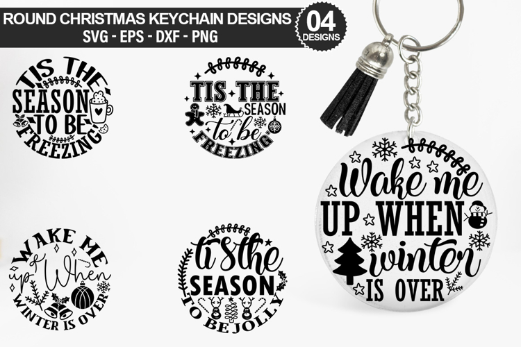 Round Christmas Keychain SVG Design - Wake me up when winter
