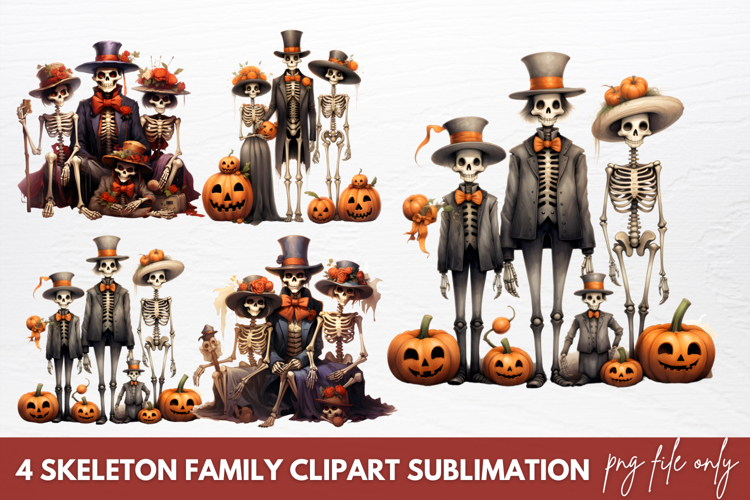 Skeleton Family Clipart Sublimation
