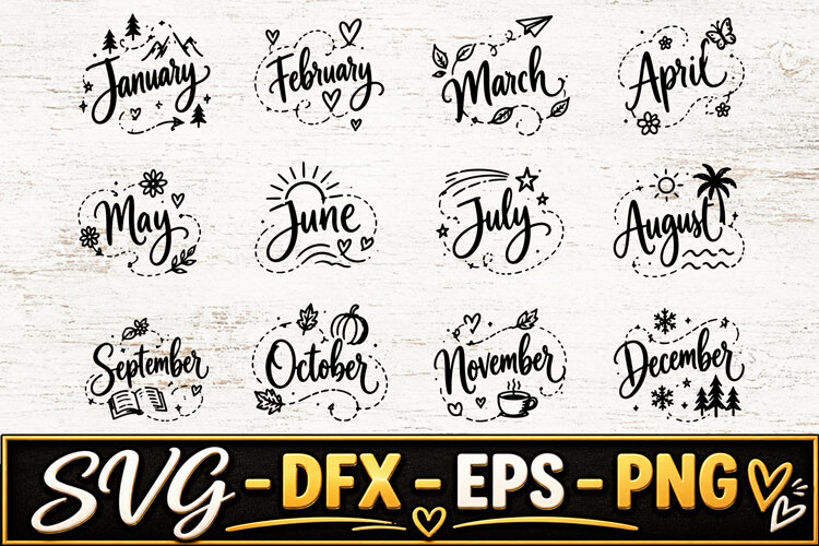 12 Months Adventure Calendar SVG PNG example image 1