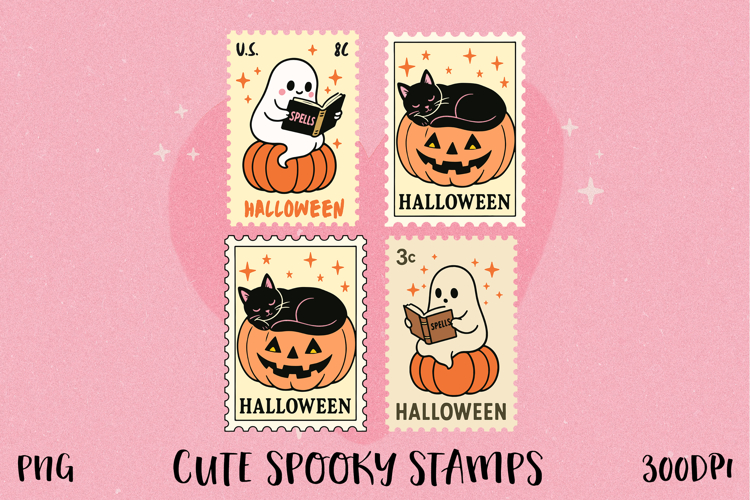 Cute Spooky Halloween Postage Stamp PNG | Sublimation