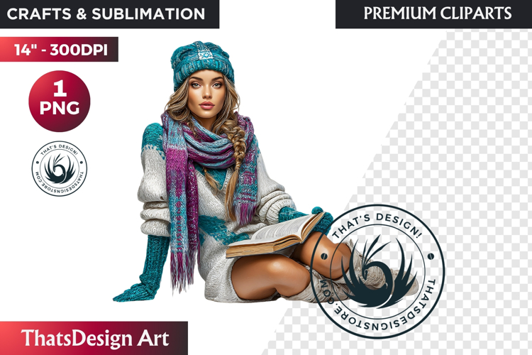 Cosy Winter Aurora Girl Clipart, Fashion Girl PNG