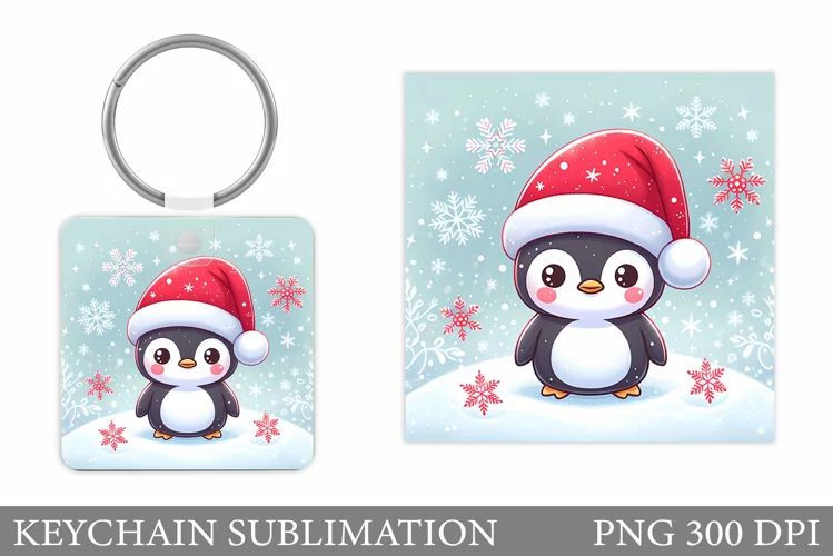 Christmas Penguin Keychain. Christmas Keychain Design