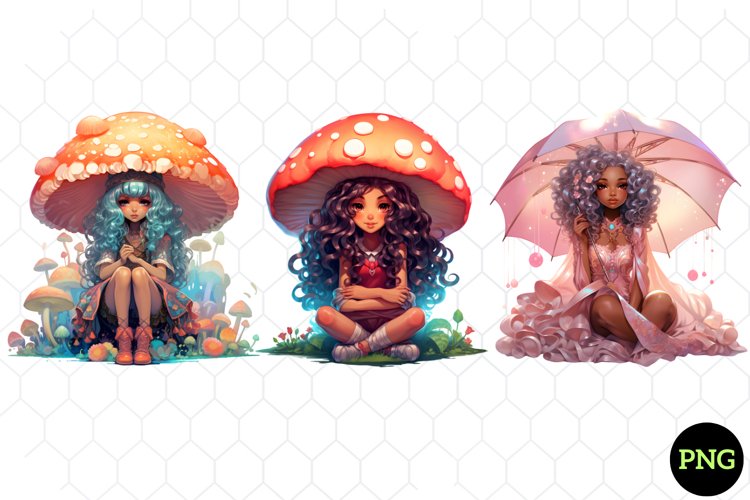 Glitter Mushroom Fairy Sublimation Clipart example image 1