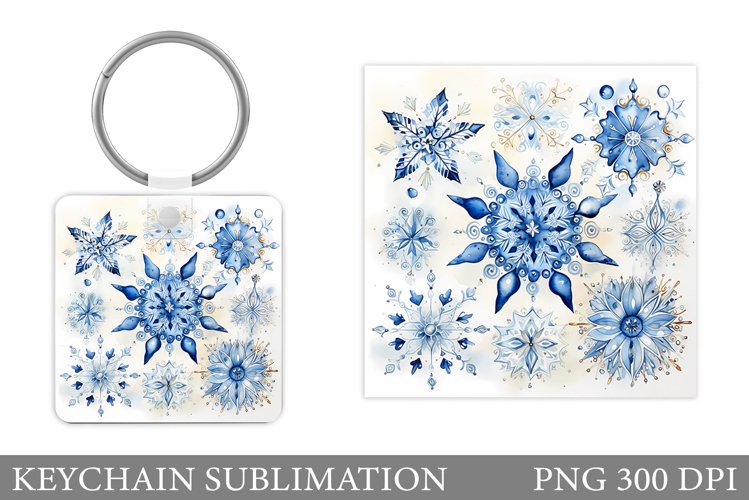Snowflakes Keychain Design. Watercolor Snowflakes Keychain