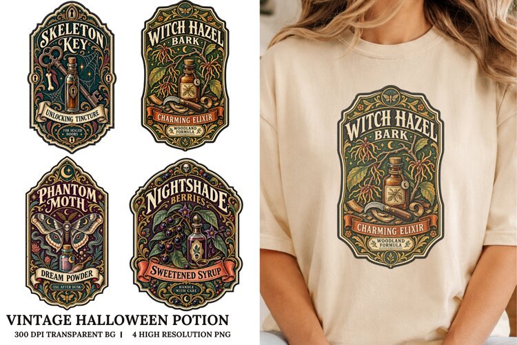 Vintage Halloween Potion PNG Gothic Apothecary Sublimation example image 1