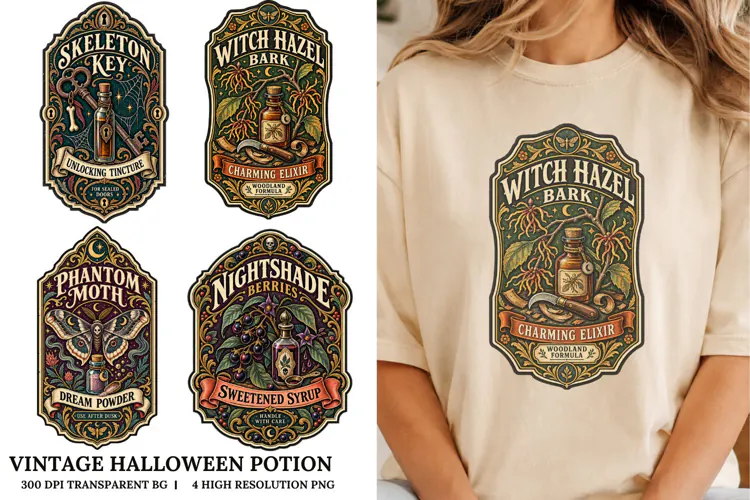 Vintage Halloween Potion PNG Gothic Apothecary Sublimation