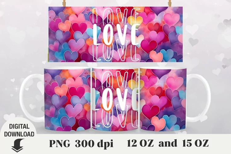 Valentine Mug Wrap, heart Mug Sublimation, love