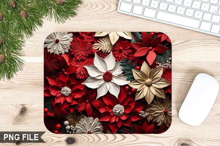 Christmas Flowers Sublimation Mouse Pad PNG Design