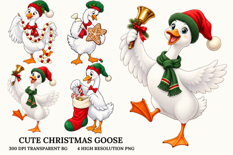 Cute Christmas Goose PNG example image 1