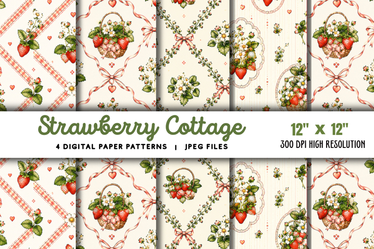 Strawberry Cottage Digital Paper JPG