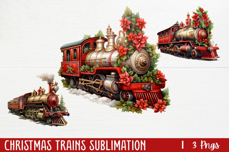 Christmas Trains Sublimation, PNG