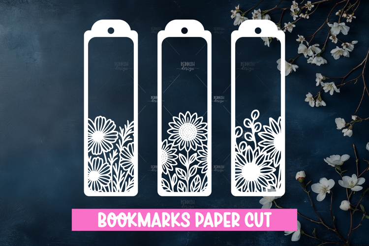 3 Floral Bookmarks Paper cut SVG Laser cut,Cricut,Silhouette