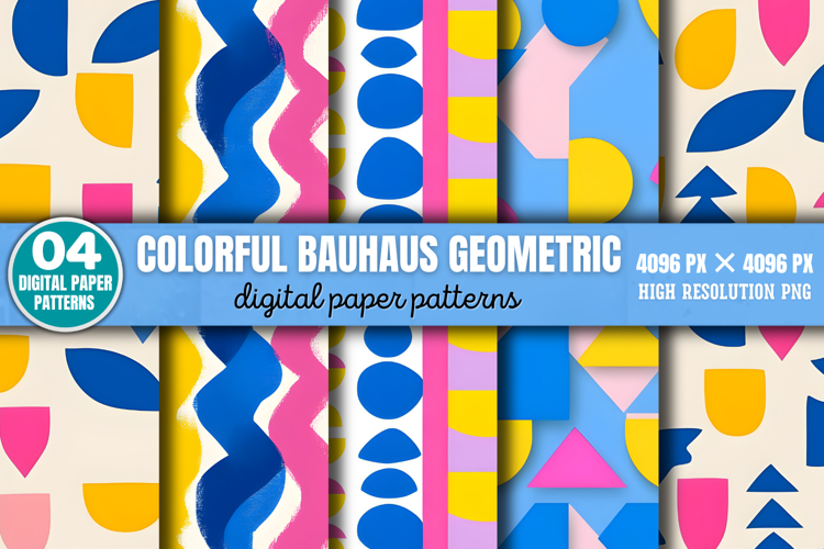 Colorful Bauhaus Geometric Digital Paper Background PNG