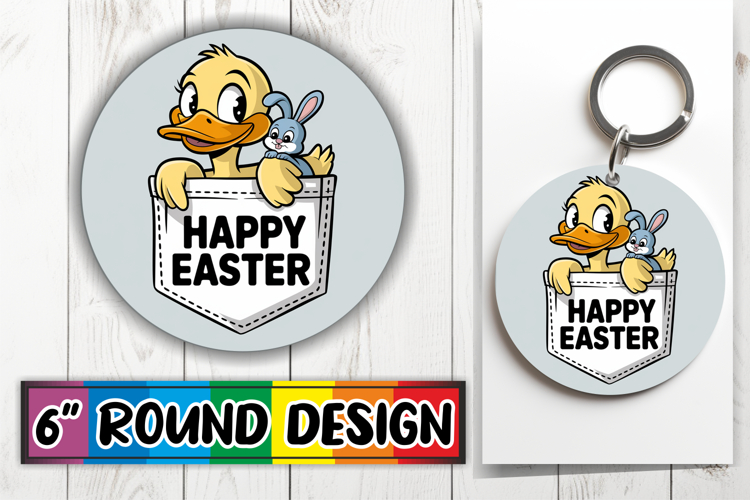 Cheerful Circle Keychains Design PNG, Easter Animals