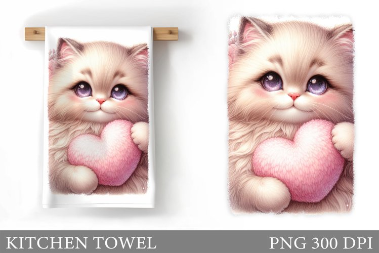 Valentines Cat Kitchen Towel. Valentines Kitchen Towel example image 1
