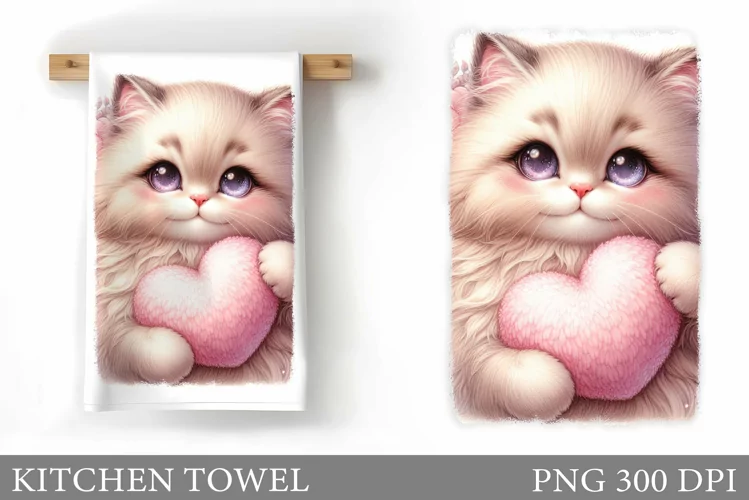 Valentines Cat Kitchen Towel. Valentines Kitchen Towel